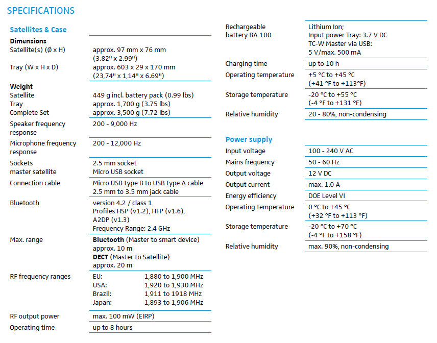 Specifications TC-W